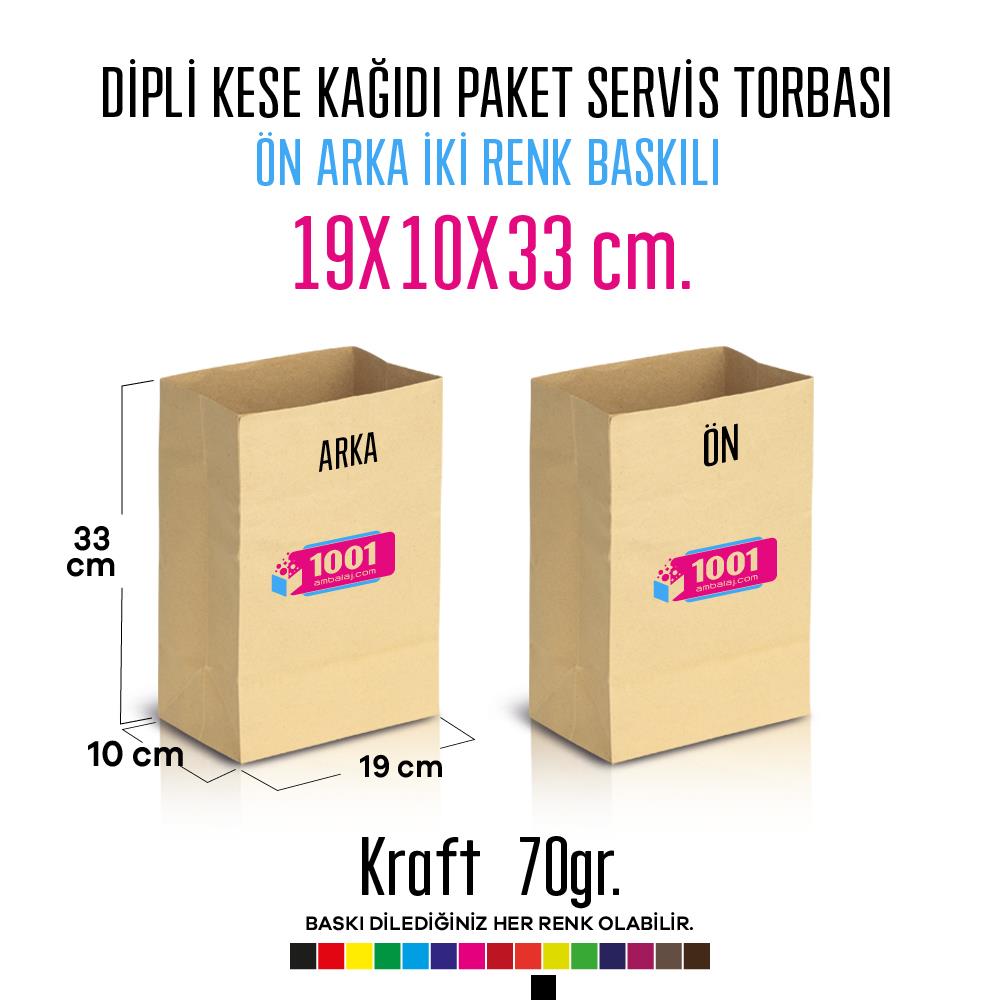 İki Taraf İki Renk Baskılı 19X10X33 Cm Kese Kağıdı Fast Food Menu Servis Paket Torbası Kraft Renk
