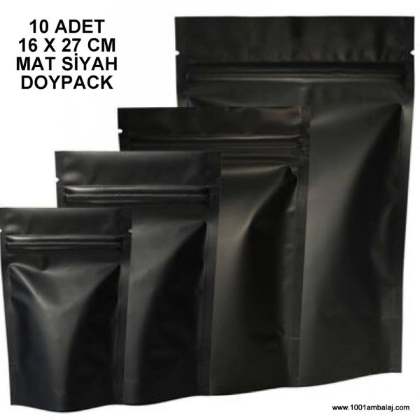16X27 Cm Mat Siyah * 10 Adet * Kilitli Doypack Torba 500 Gr /68/
