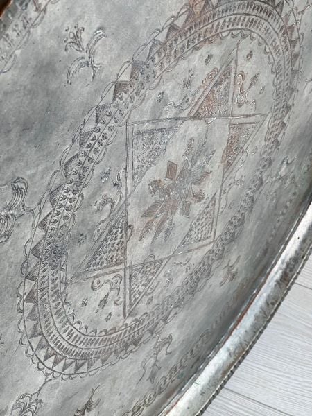 Antika Bakır Sini Ölçü Çap 78 Cm H 4 Cm