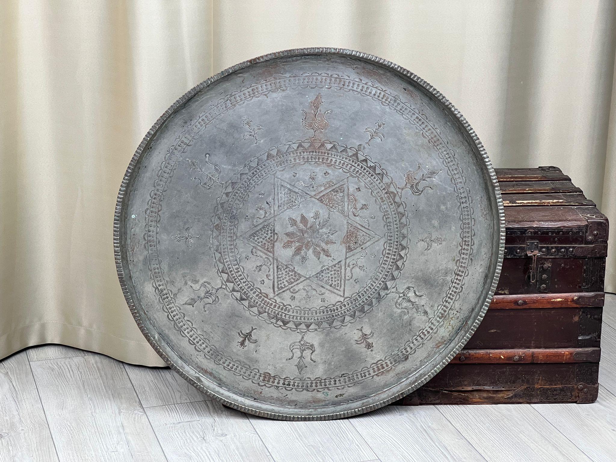 Antika Bakır Sini Ölçü Çap 78 Cm H 4 Cm
