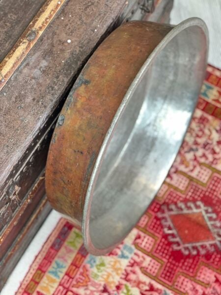 Antika Bakır Sini Ölçü Çap 50 Cm H 13 Cm