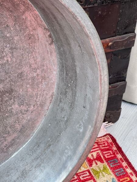 Antika Bakır Sini Ölçü Çap 50 Cm H 13 Cm