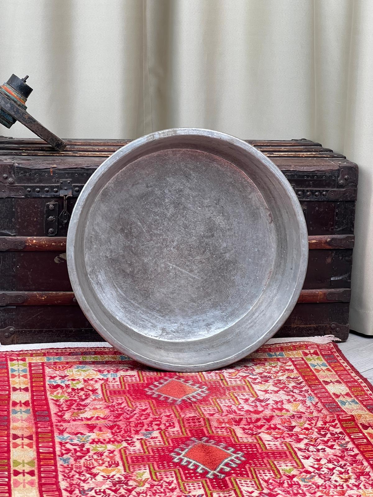 Antika Bakır Sini Ölçü Çap 50 Cm H 13 Cm