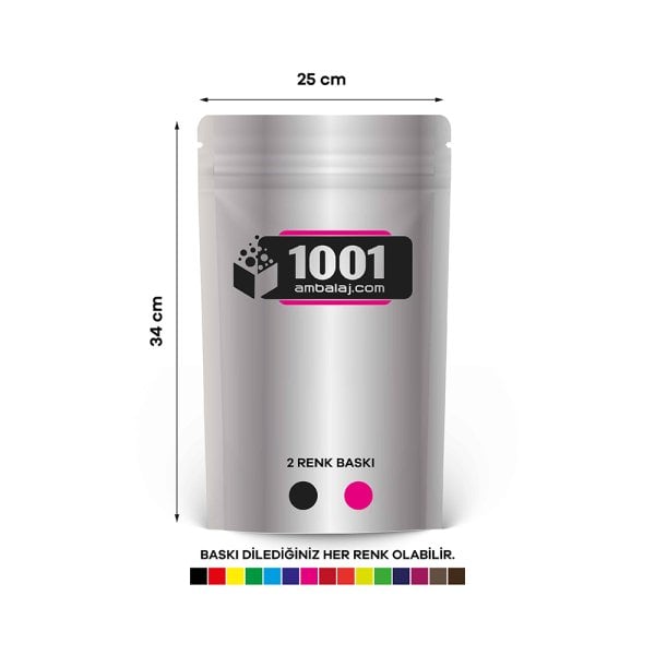 25X34 Cm 2 Baskılı Alüminyum Renkli Tek Taraf İki Renk Doypack Torba 1500 Gr /07/