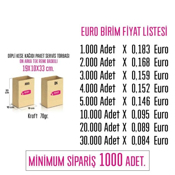 İki Taraf Tek Renk Baskılı 19X10X33 Cm Kese Kağıdı Fast Food Menu Servis Paket Torbası Kraft Renk