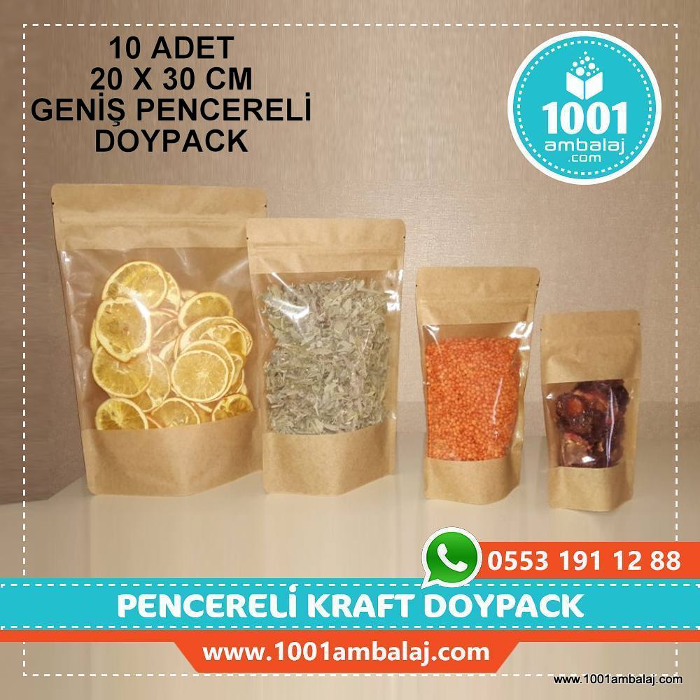 20X30 Cm Kraft Geniş Pencereli * 10 Adet * Kilitli Doypack Torba 1000 Gr /47/