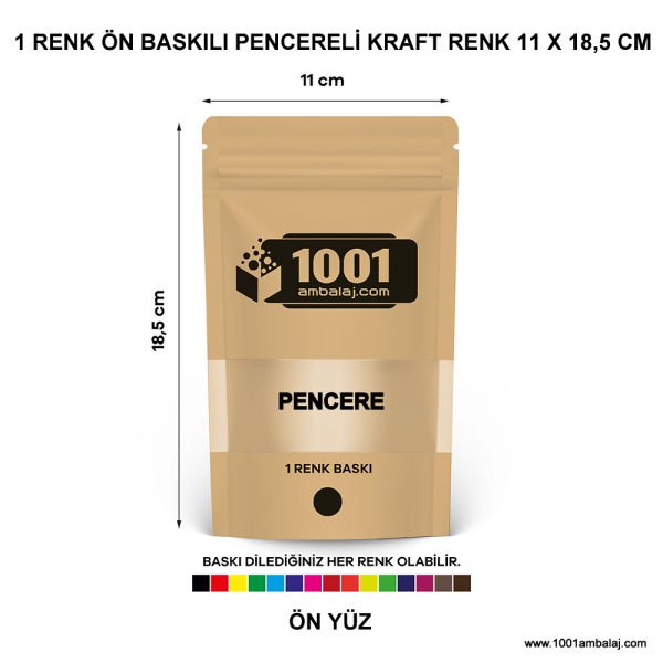 11X18,5 Cm Kraft Renk Doypack Torba Pencereli /38/