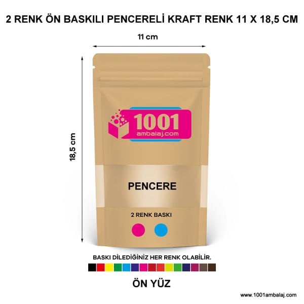 11X18,5 Cm Kraft Renk Doypack Torba Pencereli /38/