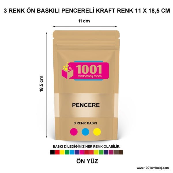 11X18,5 Cm Kraft Renk Doypack Torba Pencereli /38/