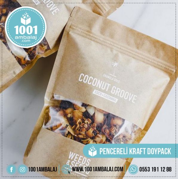 11X18,5 Cm Kraft Renk Doypack Torba Pencereli /38/