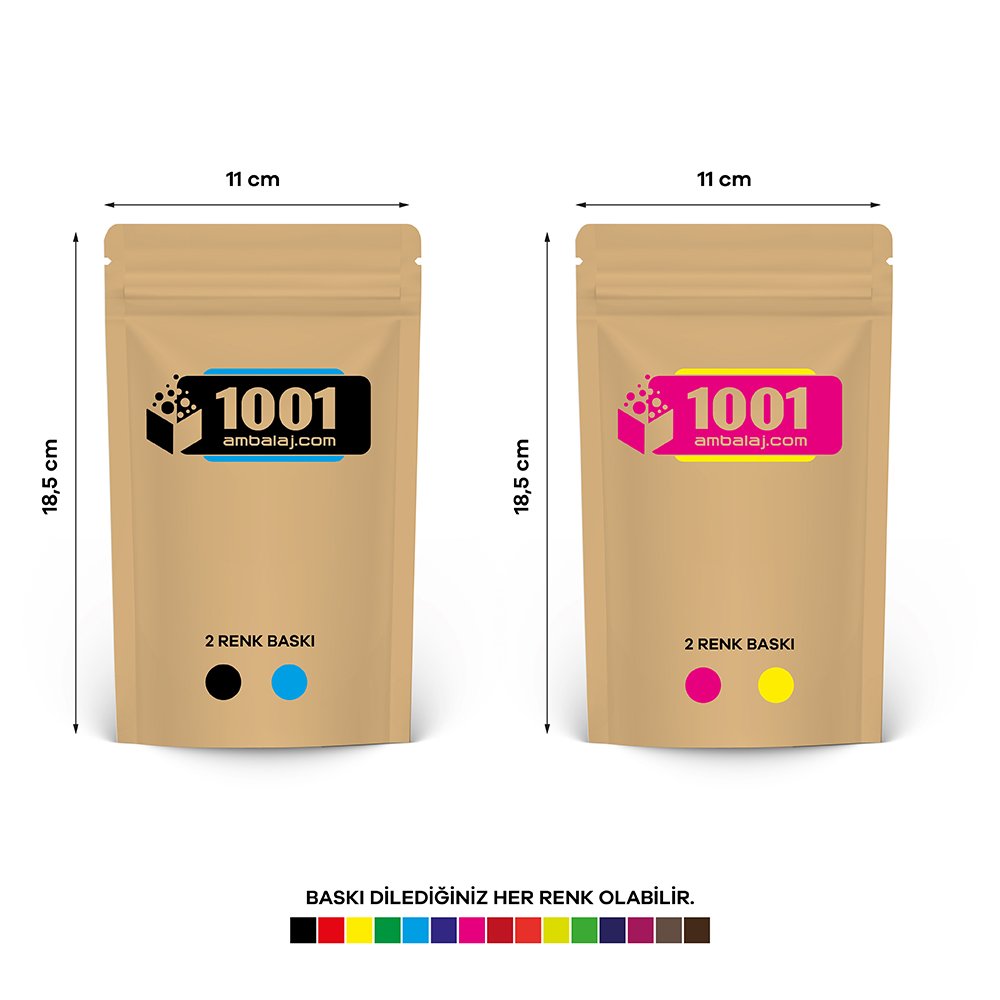 11X18,5 Cm 4 Baskılı Kraft Renkli İki Taraf İki Renk Doypack Torba 100 Gr /30/