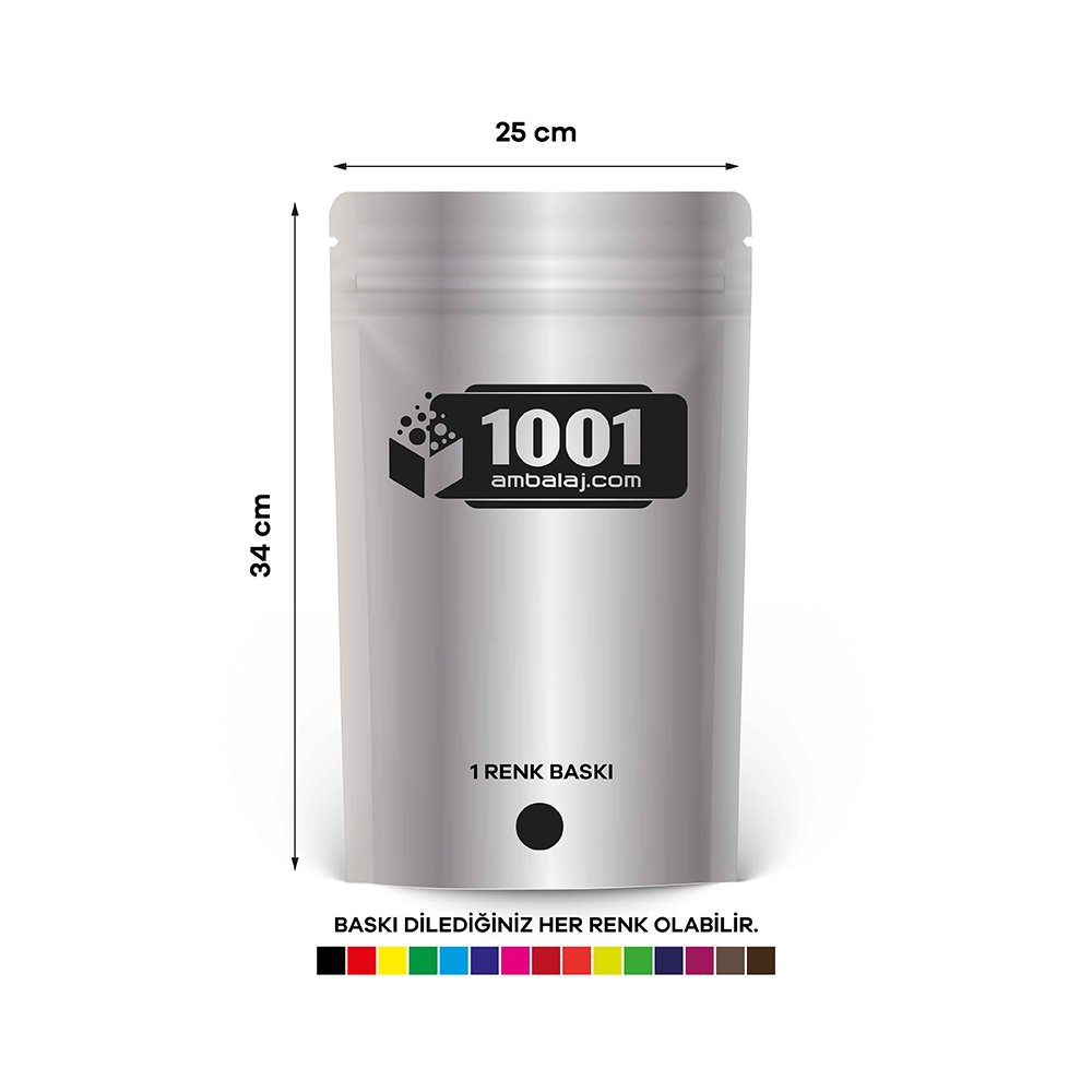 25X34 Cm 1 Baskılı Alüminyum Renkli Tek Taraf Tek Renk Doypack Torba 1500 Gr /07/