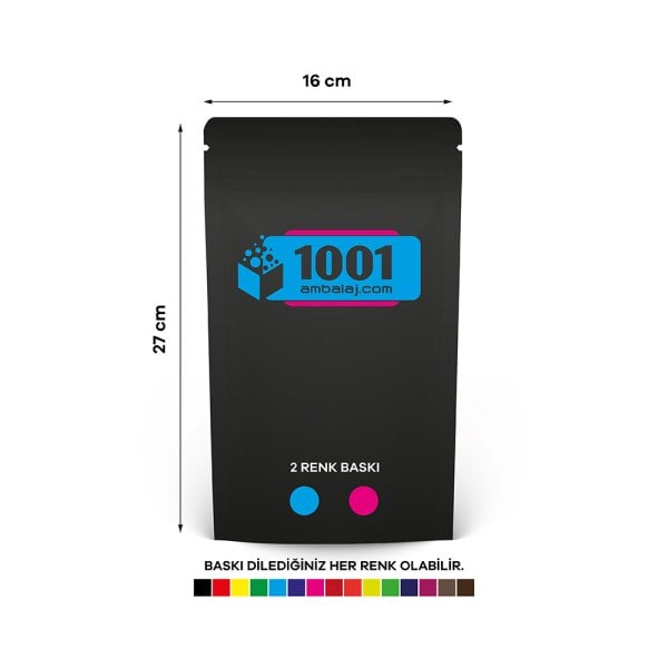 16X27 Cm 2 Baskılı Mat Siyah Renkli Tek Taraf İki Renk Doypack Torba 500 Gr /68/