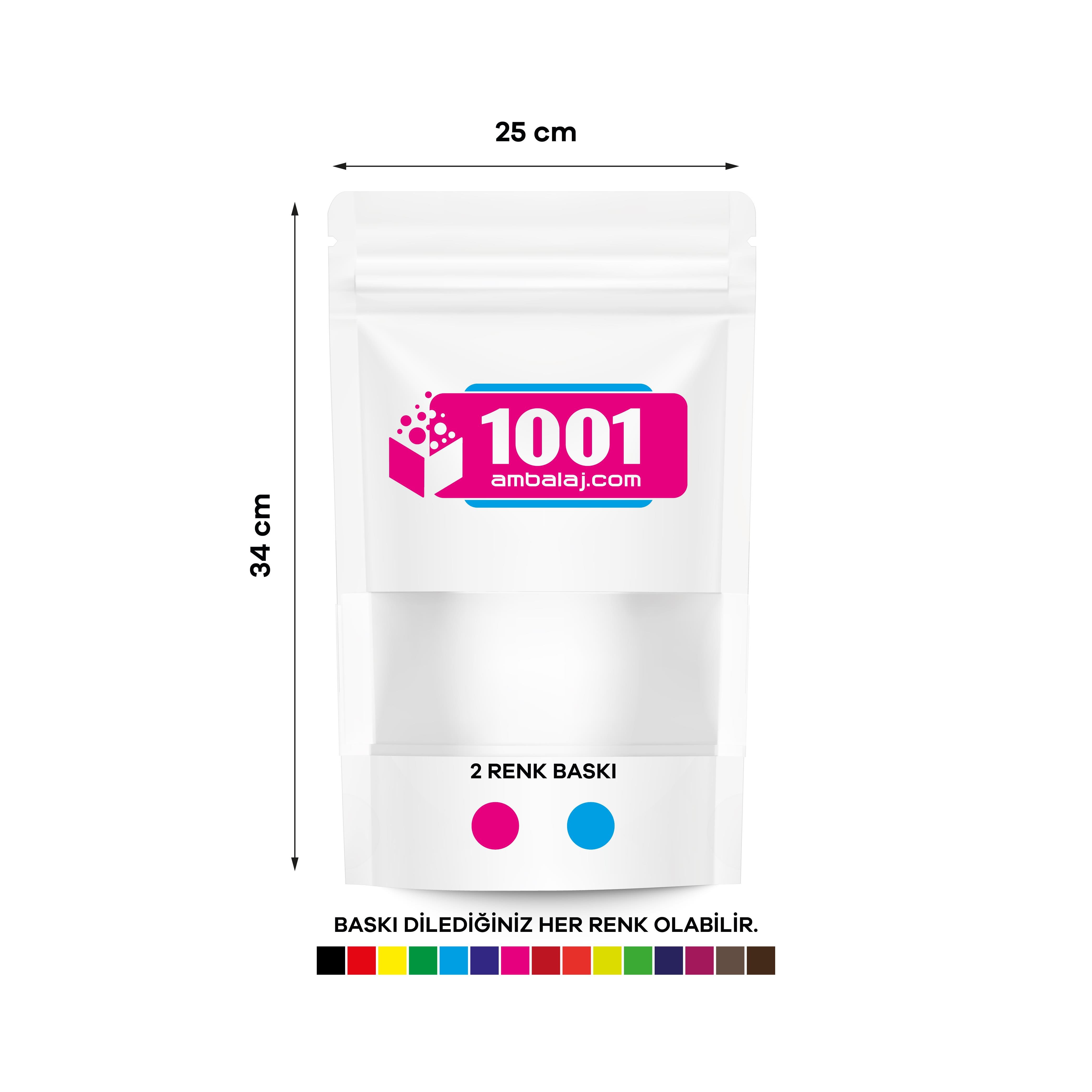 25X34 Cm 2 Baskılı Beyaz Renkli Pencereli Tek Taraf İki Renk Doypack Torba 1500 Gr /14/