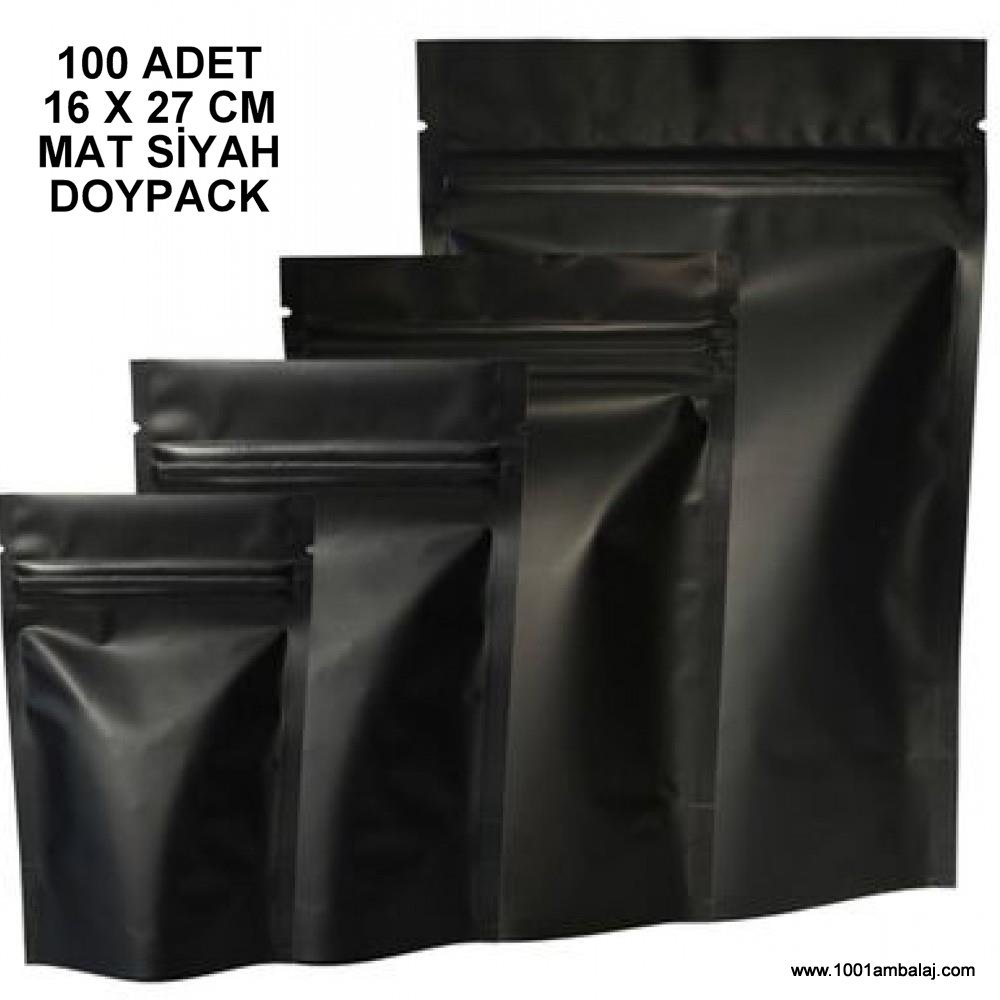 16X27 Cm Mat Siyah 100 Adet Kilitli Doypack Torba 500 Gr /68/