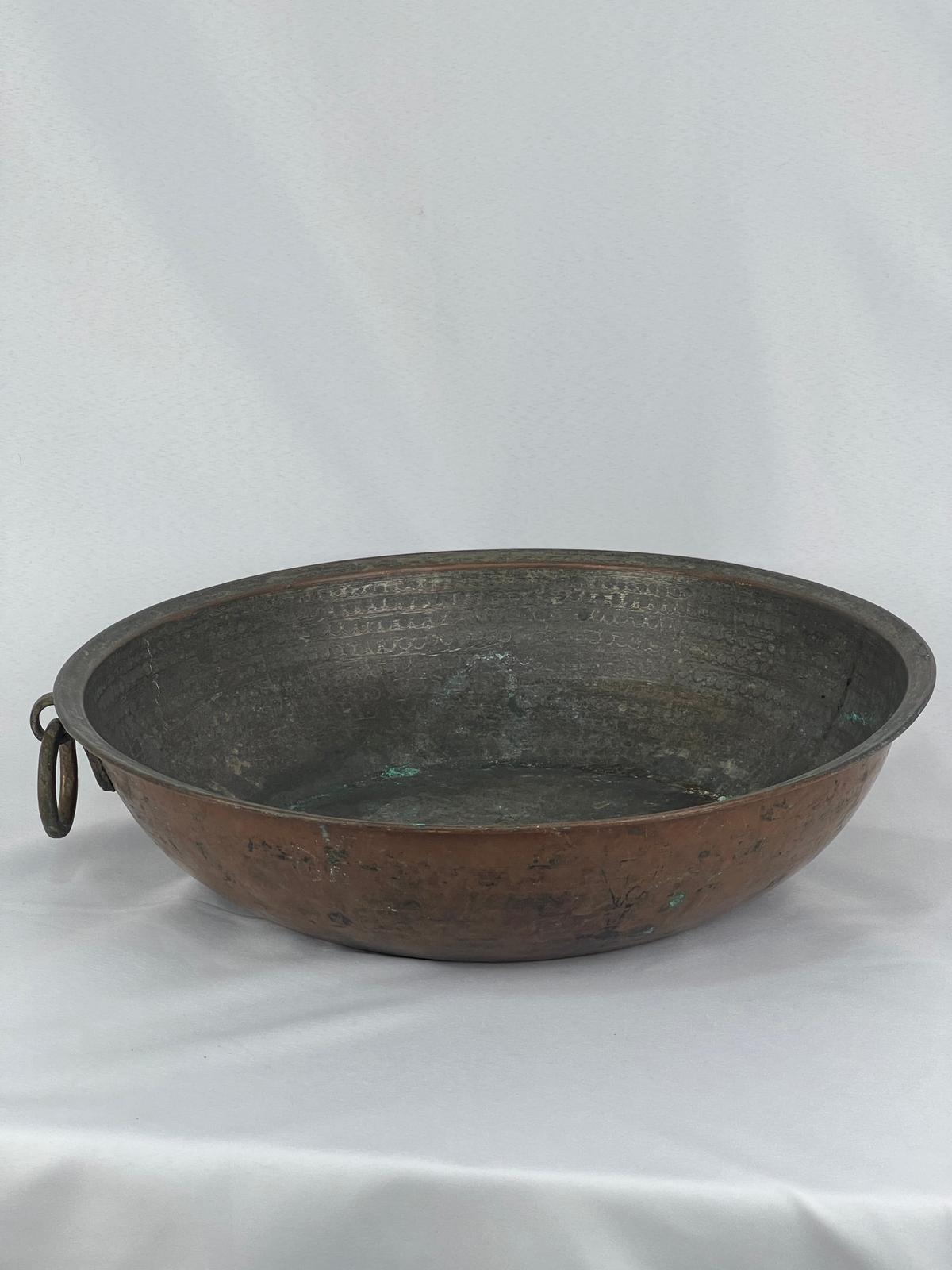 Antika Bakır Sahan Ölçü Çap 43,5 Cm H 10 Cm