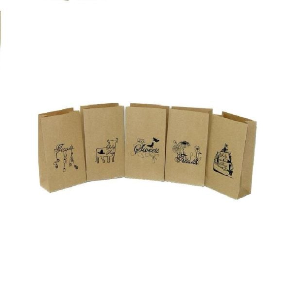 İki Taraf İki Renk Baskılı 12,5X8X25 Cm Kese Kağıdı Fast Food Menu Servis Paket Torbası Kraft Renk
