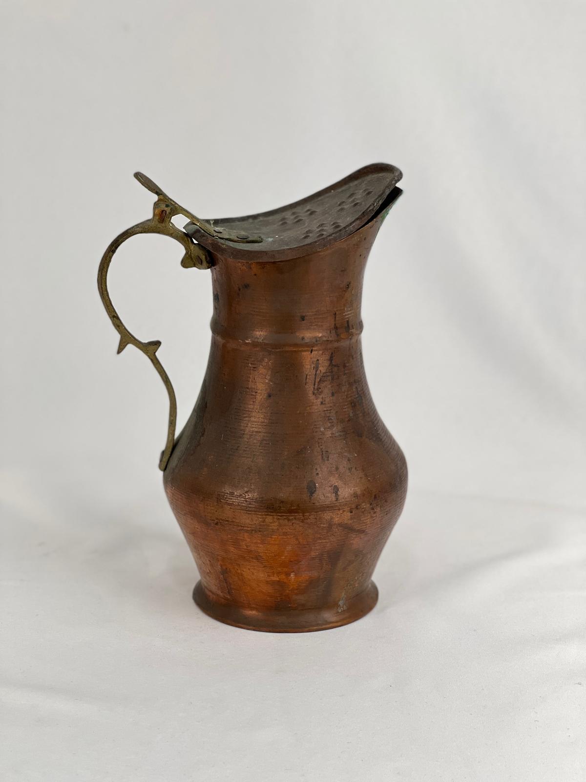 Antika Bakır Sürahi Ölçü 14X17 Cm H 26 Cm