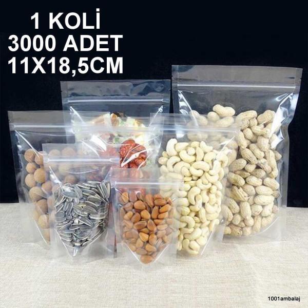 11X18,5 Cm Şeffaf 1 Koli 3000 Adet Kilitli Doypack Torba 100 Gr /71/