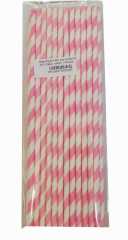 kağıt Pipet 6 Mm 24 Cm Boy 25 Li Paket Pembe Beyaz 1 Paket