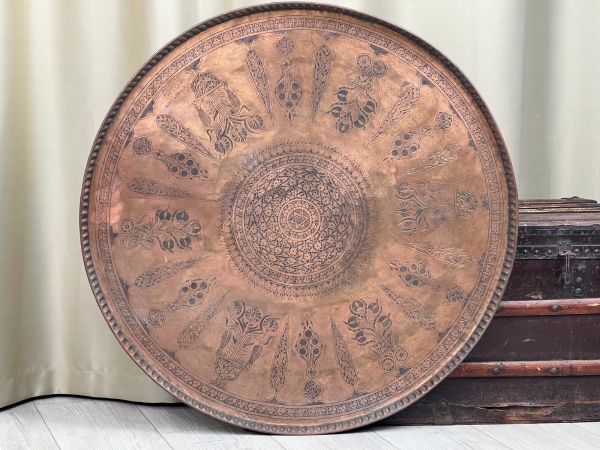Antika Bakır Sini Ölçü Çap 84 Cm H 2,5 Cm