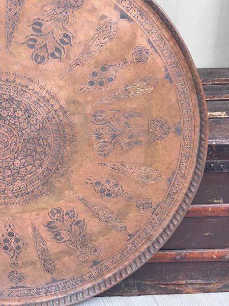 Antika Bakır Sini Ölçü Çap 84 Cm H 2,5 Cm