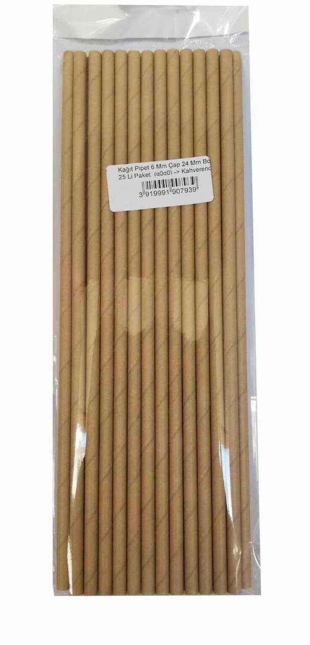kağıt Pipet 6 Mm 24 Cm Boy 25 Li Paket Kahverengi 1 Paket