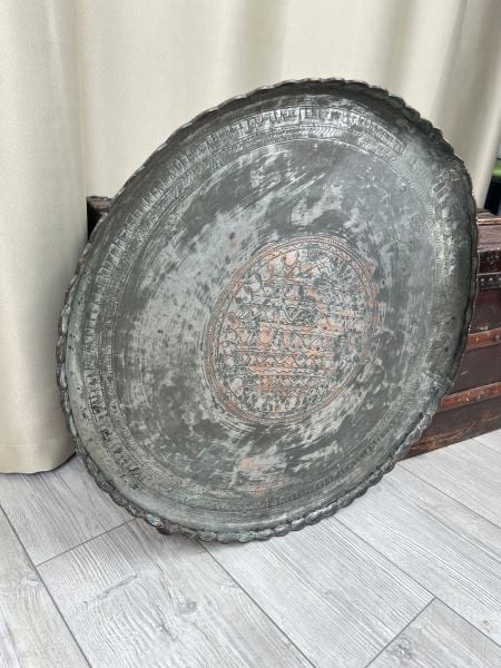 Antika Bakır Sini Ölçü Çap 60 Cm H 3 Cm