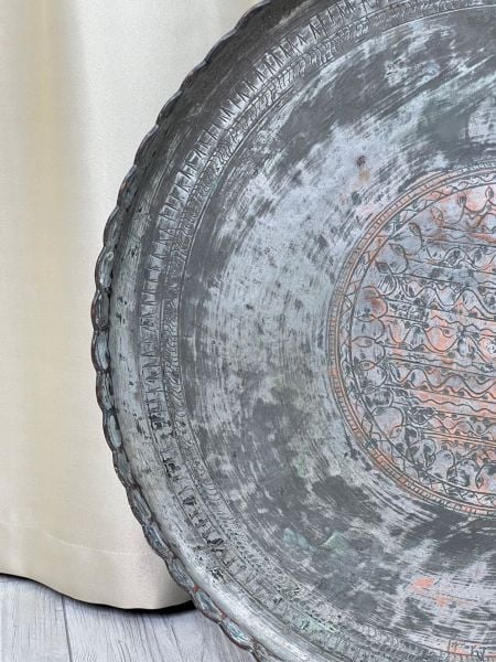 Antika Bakır Sini Ölçü Çap 60 Cm H 3 Cm