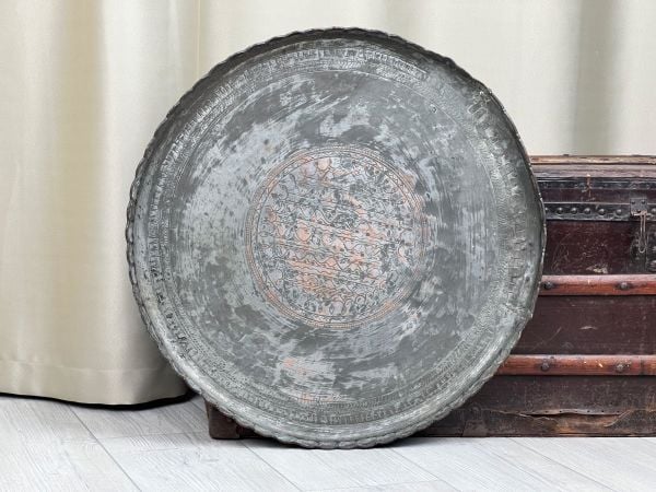 Antika Bakır Sini Ölçü Çap 60 Cm H 3 Cm