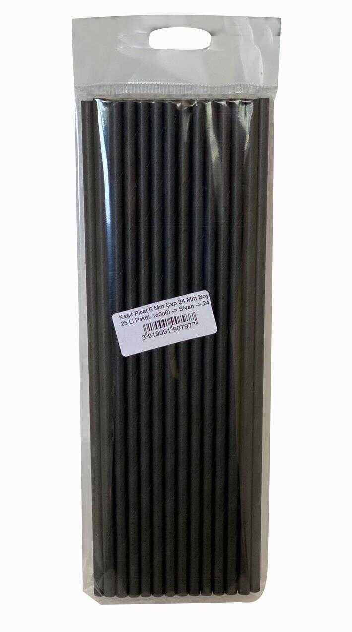 kağıt Pipet 6 Mm 24 Cm Boy 25 Li Paket Siyah 1 Paket