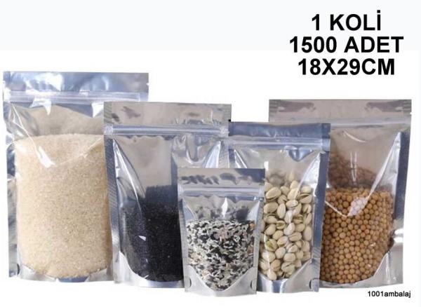 18X29 Cm Ön Şeffaf Arka Metalize 1 Koli 1500 Adet Kilitli Doypack Torba 750 Gr /59/