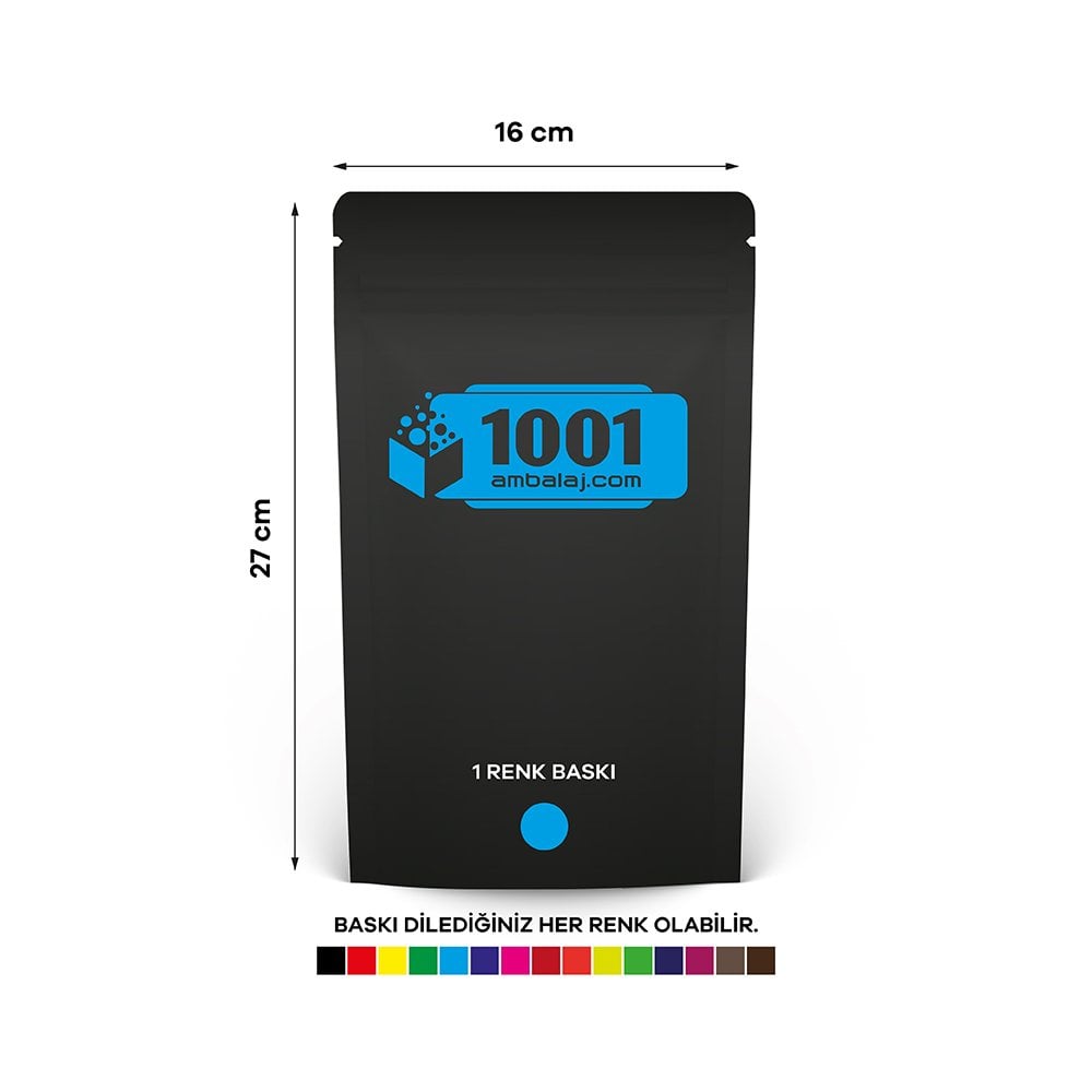 16X27 Cm 1 Baskılı Mat Siyah Renkli Tek Taraf Tek Renk Doypack Torba 500 Gr /68/