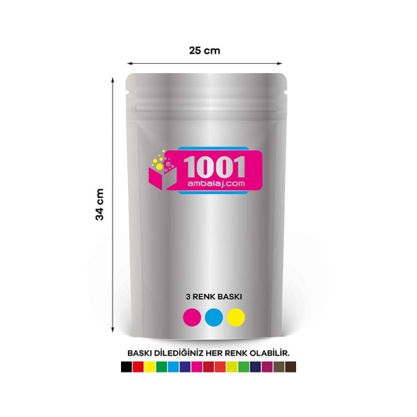 25X34 Cm 3 Baskılı Alüminyum Renkli Tek Taraf Üç Renk Doypack Torba 1500 Gr /07/