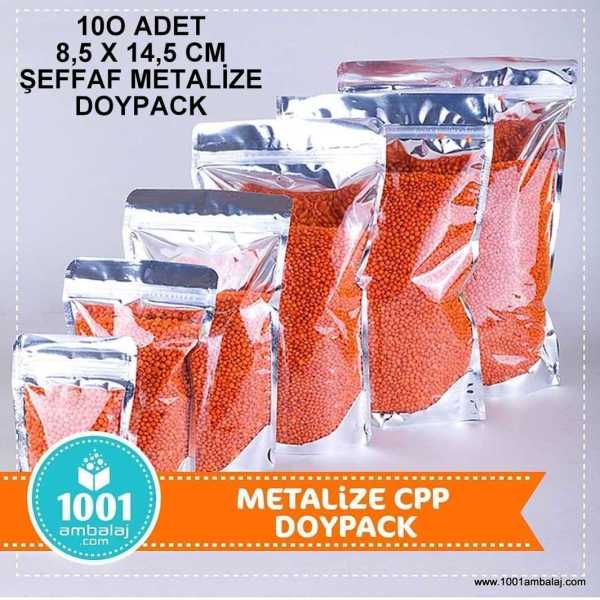 8,5X14,5 Cm Ön Şeffaf Arka Metalize 100 Adet Kilitli Doypack Torba 50 Gr /53/