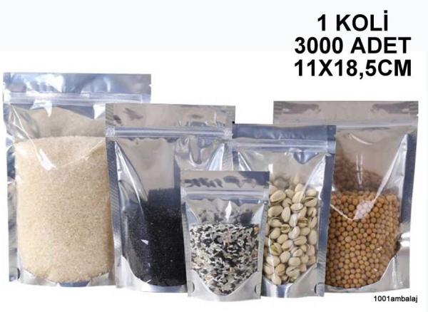 11X18,5 Cm Ön Şeffaf Arka Metalize 1 Koli 3000 Adet Kilitli Doypack Torba 100 Gr /54/