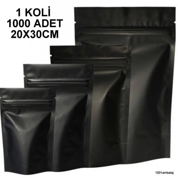 20X30 Cm Mat Siyah 1 Koli 1000 Adet Kilitli Doypack Torba 1000 Gr /69/