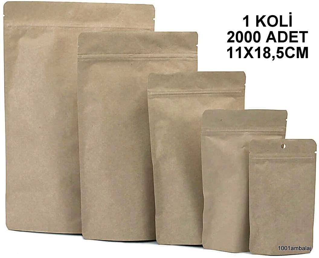 11X18,5 Cm Kraft 1 Koli 2000 Adet Kilitli Doypack Torba 100 Gr /30/