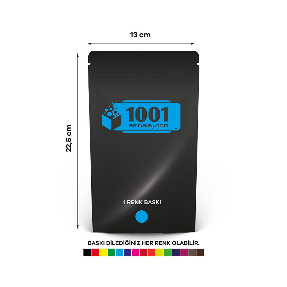 13X22,5 Cm 1 Baskılı Siyah Renkli Tek Taraf Tek Renk Doypack Torba 250 Gr /63/