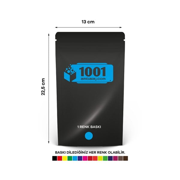 13X22,5 Cm 1 Baskılı Siyah Renkli Tek Taraf Tek Renk Doypack Torba 250 Gr /63/