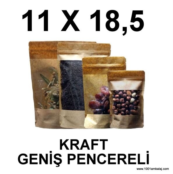 11X18,5 Cm Kraft Renk Doypack Torba Geniş Pencereli /44/