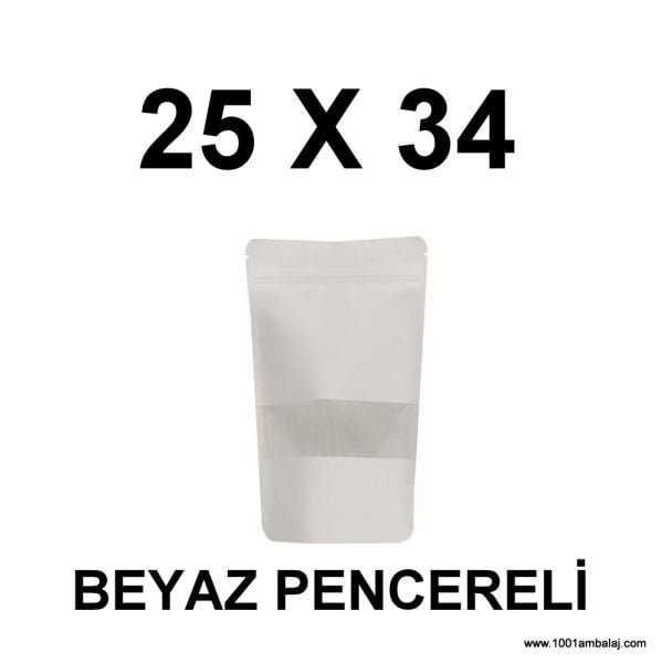 25X34 Cm Beyaz Renk Doypack Torba Pencereli /14/