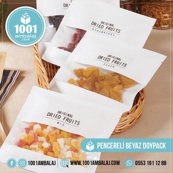 25X34 Cm Beyaz Renk Doypack Torba Pencereli /14/