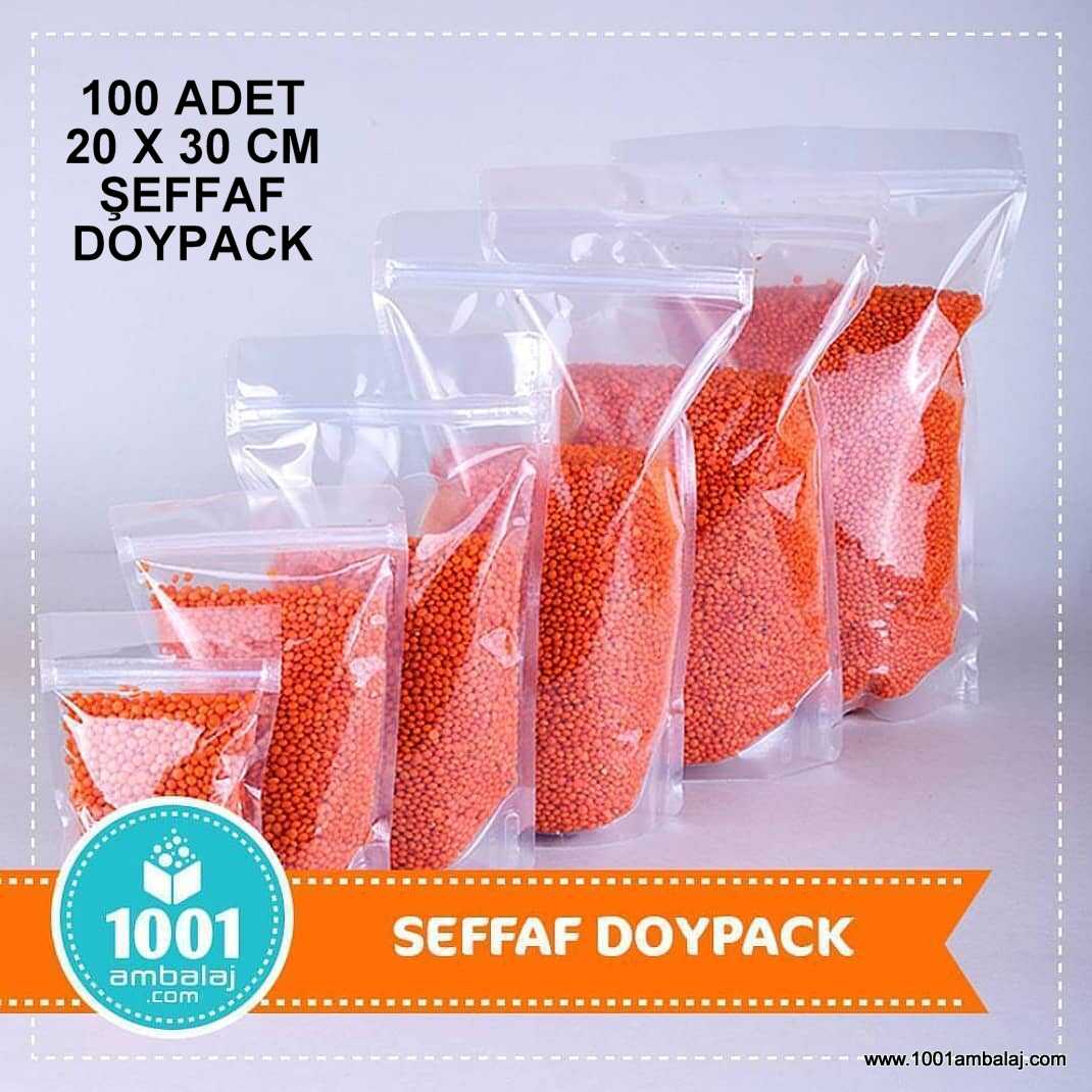20X30 Cm Şeffaf 100 Adet Kilitli Doypack Torba 1000 Gr /75/