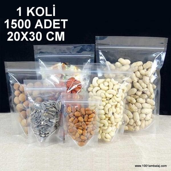 20X30 Cm Şeffaf 1 Koli 1500 Adet Kilitli Doypack Torba 1000 Gr /75/
