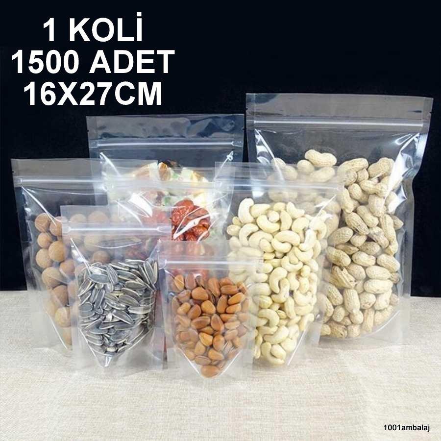 16X27 Cm Şeffaf 1 Koli 1500 Adet Kilitli Doypack Torba 500 Gr /73/
