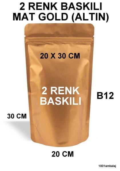 20X30 Cm 2 Baskılı Mat Gold ( Altın Renkli ) Tek Taraf İki Renk Doypack Torba 1000 Gr /28/