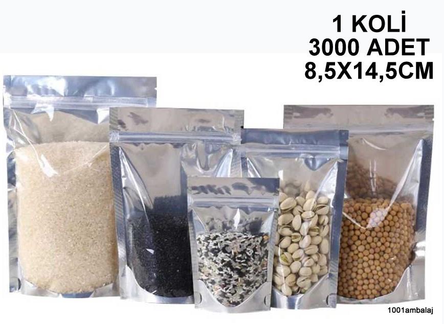 8,5X14,5 Cm Ön Şeffaf Arka Metalize 1 Koli 3000 Adet Kilitli Doypack Torba 50 Gr /53/