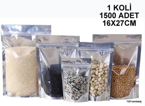 16X27 Cm Ön Şeffaf Arka Metalize 1 Koli 1500 Adet Kilitli Doypack Torba 500 Gr /58/