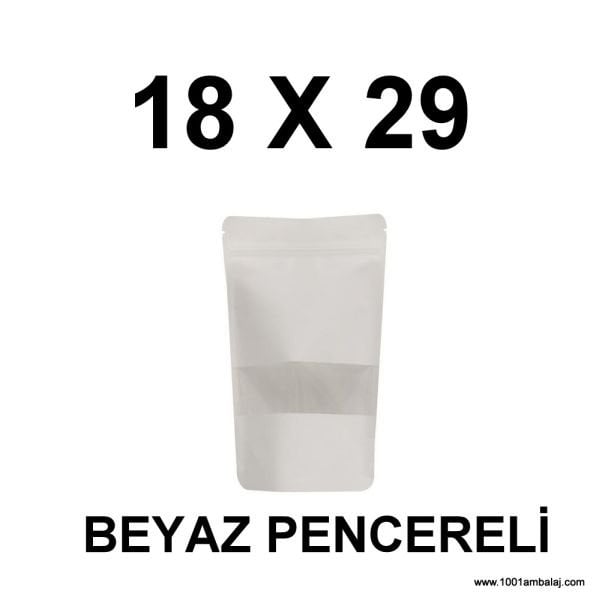 18X29 Cm Beyaz Renk Doypack Torba Pencereli /12/
